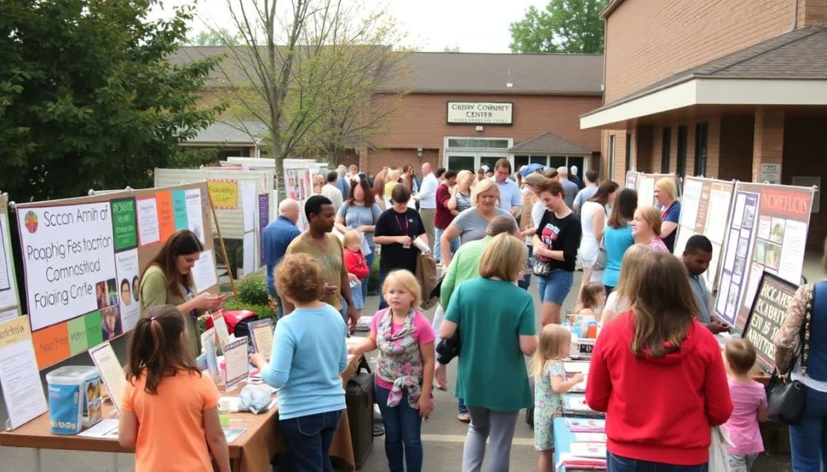 Community members engage at the Ossining Nonprofit Expo, surrounded by booths of local charities.