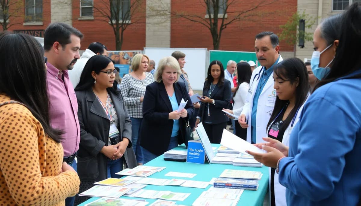 Community health event in Westchester with locals receiving health information.