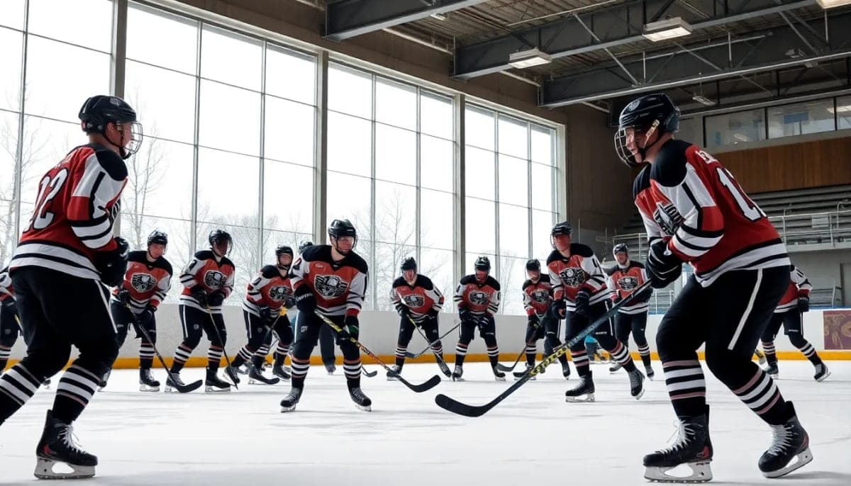 Byram Hills hockey team practicing for the state championship in Buffalo.