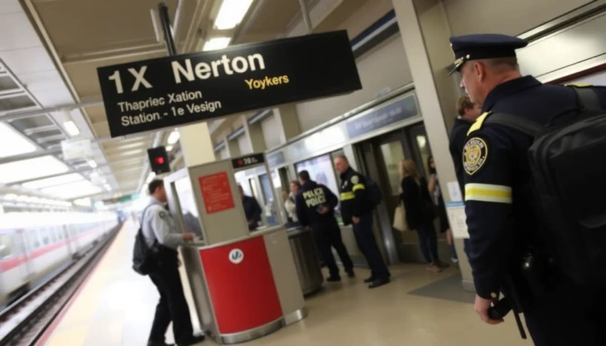 Metro-North train station in Yonkers, highlighting public safety measures.