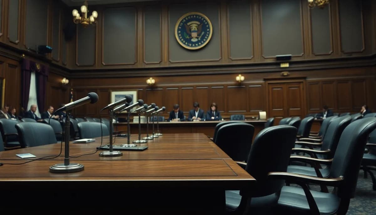 Historic Watergate hearing room symbolizing political accountability.