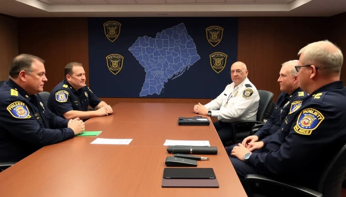 Police chiefs discussing community safety initiatives in Westchester County.