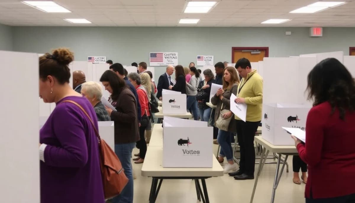 Voters in Westchester County participating in an election at a polling station.