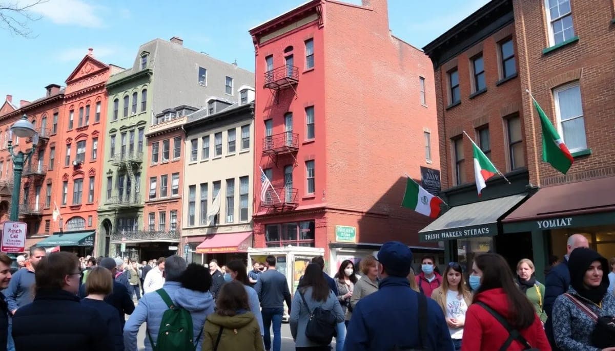 Participants on a walking tour in Yonkers exploring Irish heritage.