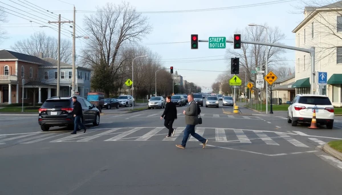 Busy Long Island crosswalk illustrating pedestrian safety concerns.