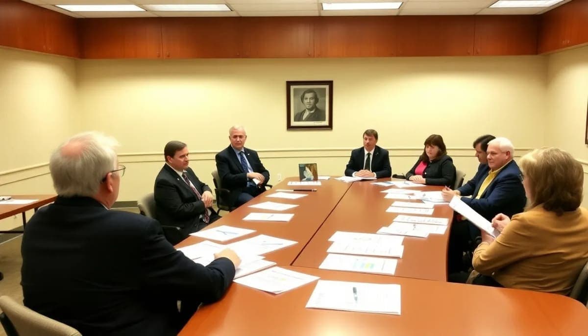 Local officials discussing New York Senate budget proposal in Westchester.