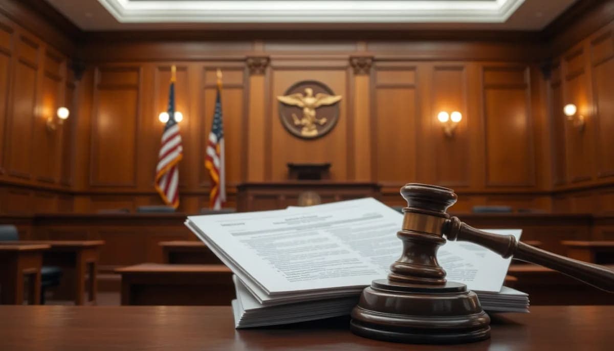 Courtroom scene symbolizing political accountability and legal proceedings.