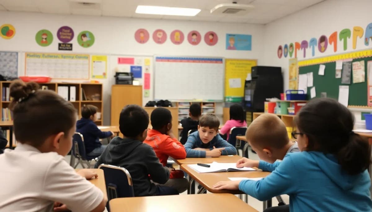 Interior of a New Rochelle school classroom focused on learning and support.