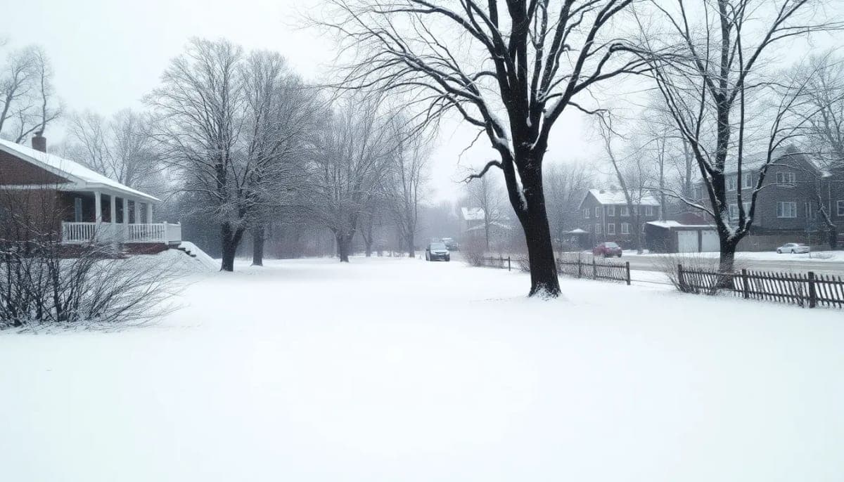 Winter scene in Westchester County with light snow covering the ground.