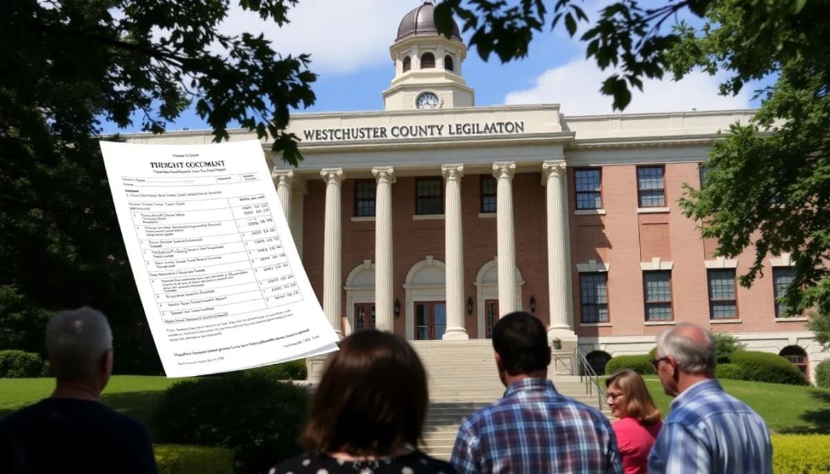 Photo of the Westchester County Legislature with a focus on budget discussions.