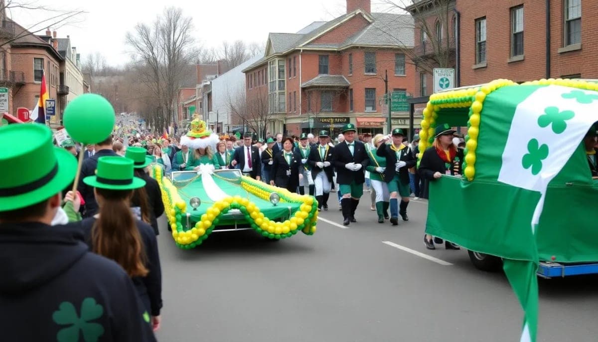 Sleepy Hollow St. Patrick's Day Parade with floats and community participants.
