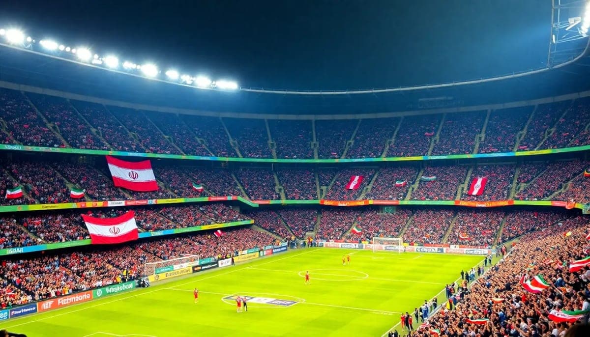 Soccer fans holding banners, symbolizing sports diplomacy and international relations.