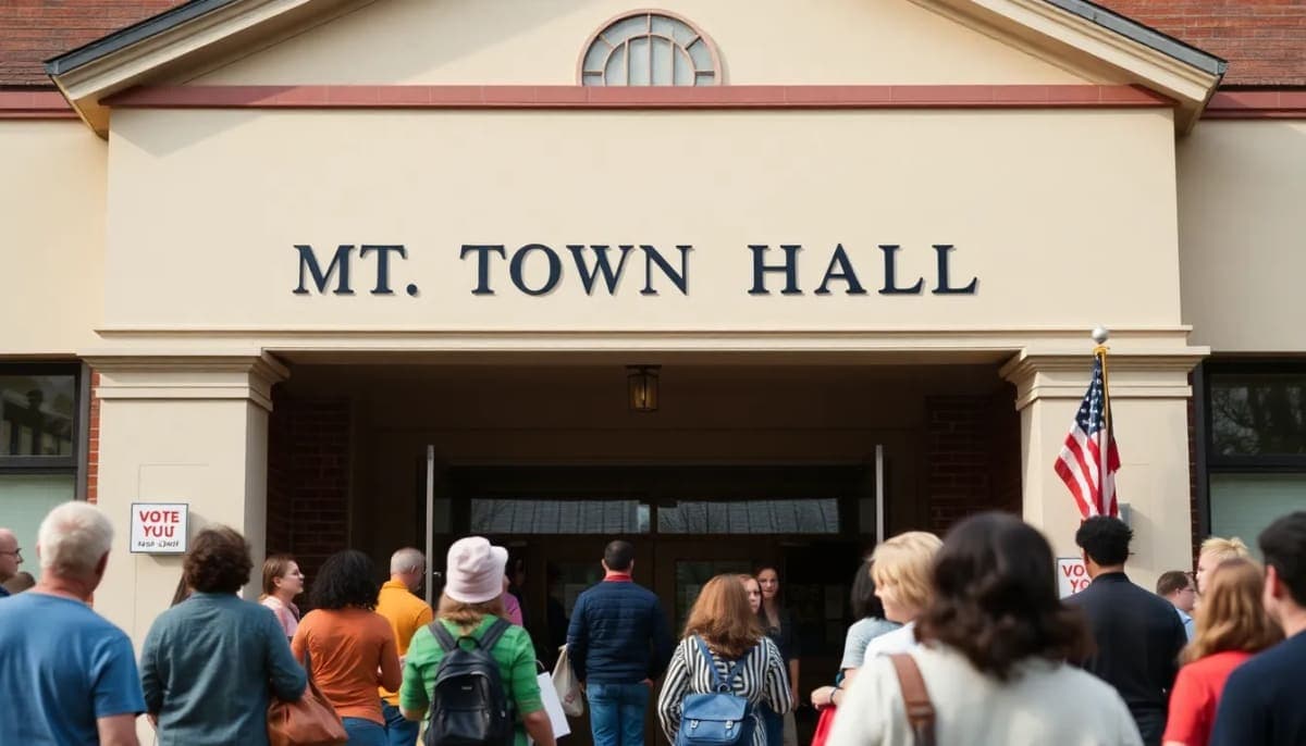 Mt. Pleasant Town Hall showcasing local voting activities and community participation.