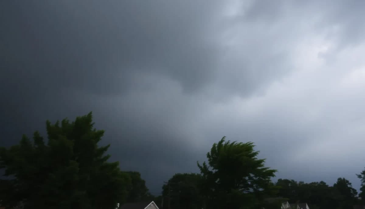Dramatic storm clouds over Westchester with rain and strong winds.