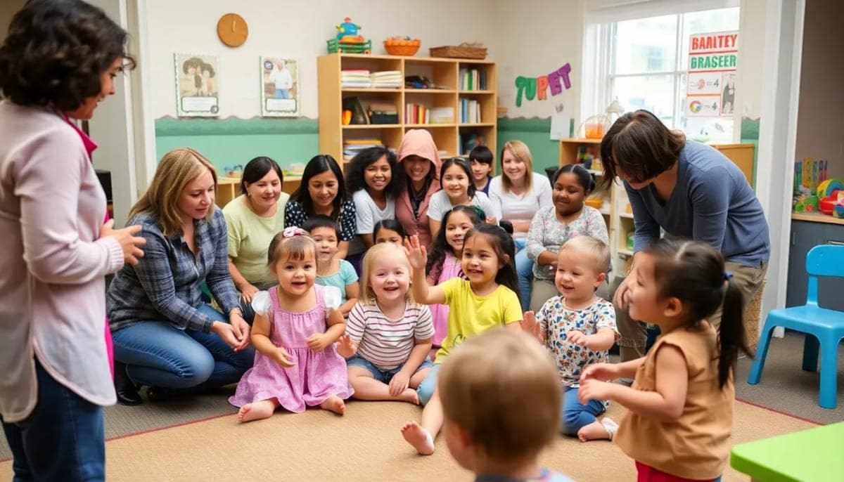 Parents and children interacting at a child care center in Westchester County.