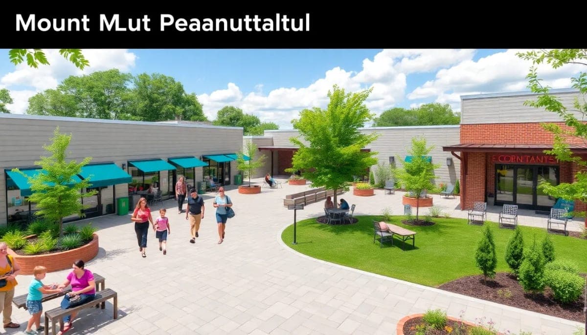 Renovated community center in Mount Pleasant with residents and local shops