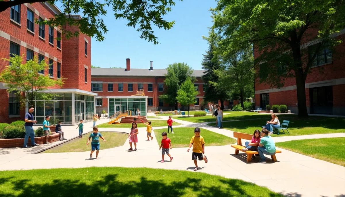 Childcare facility on a SUNY campus in Westchester, children and students interacting.