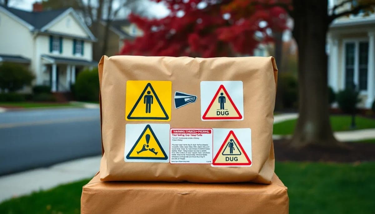 Image of a package with drug warning signs, highlighting issues of fentanyl in Westchester.