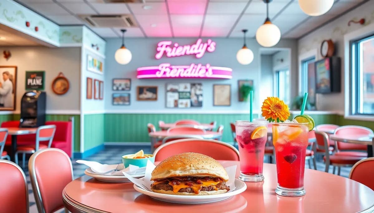 Friendly's spring menu highlights in a dining setting with colorful drinks and dishes.
