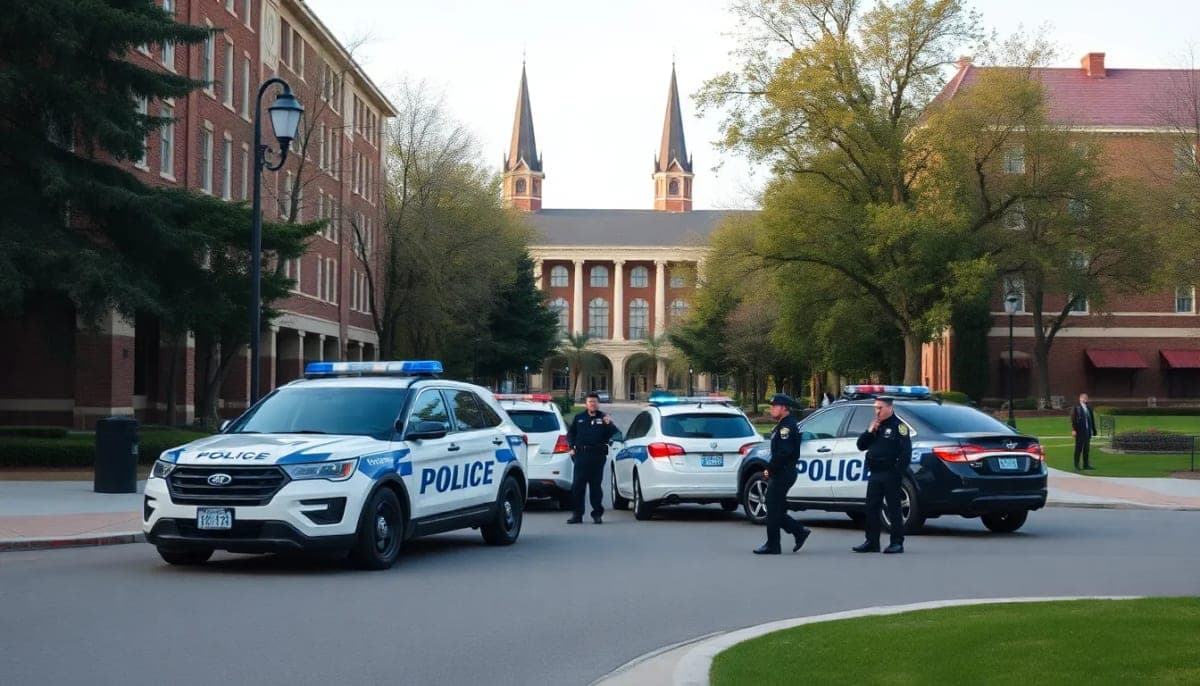 Police securing a university campus in Westchester County.