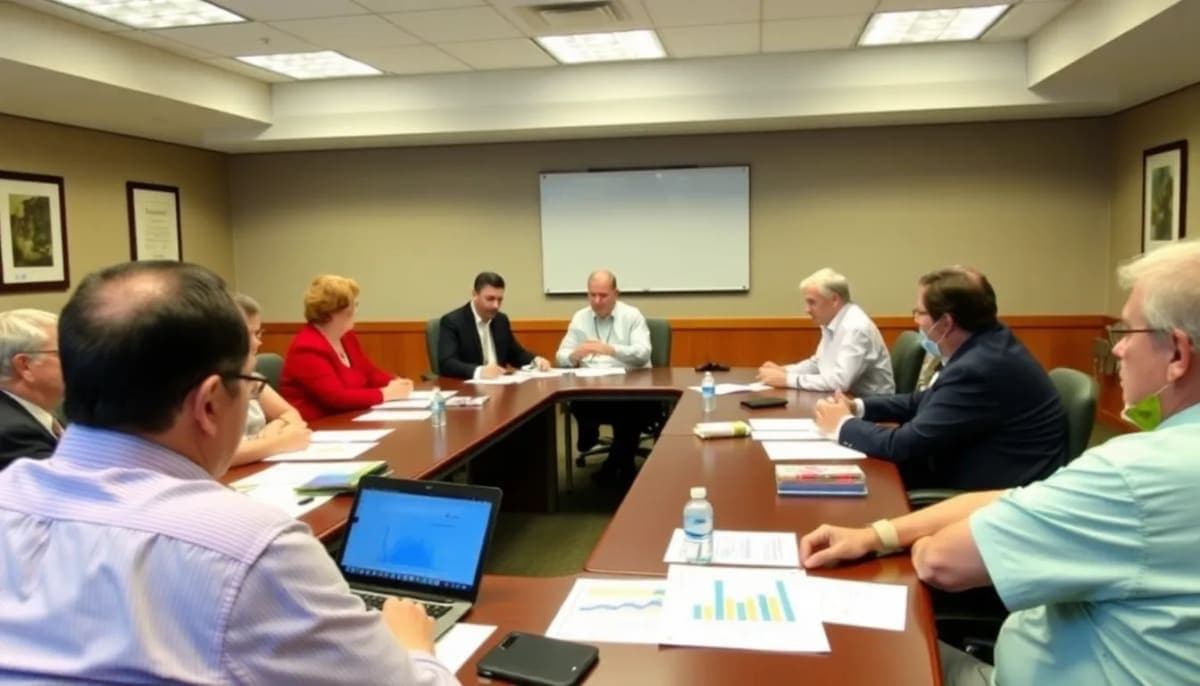 Local Westchester officials discussing municipal funding in a meeting.