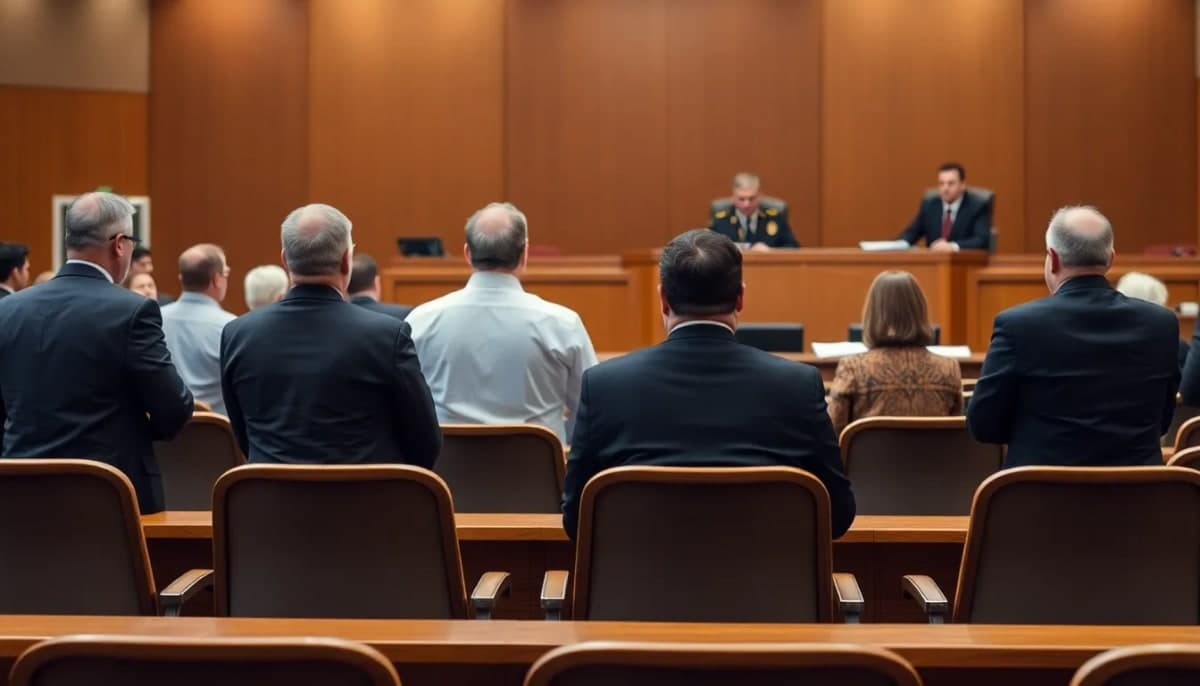 Courtroom jury selection process related to a shooting trial.