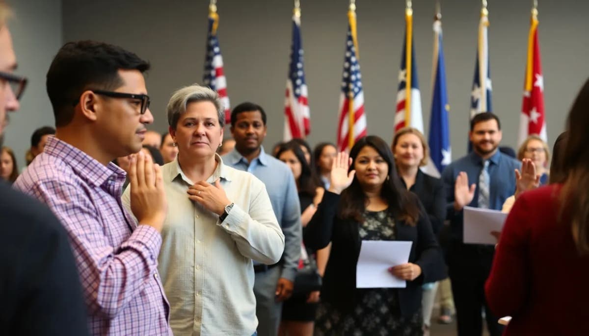 New citizens taking the oath of allegiance in Ulster County, celebrating diversity.