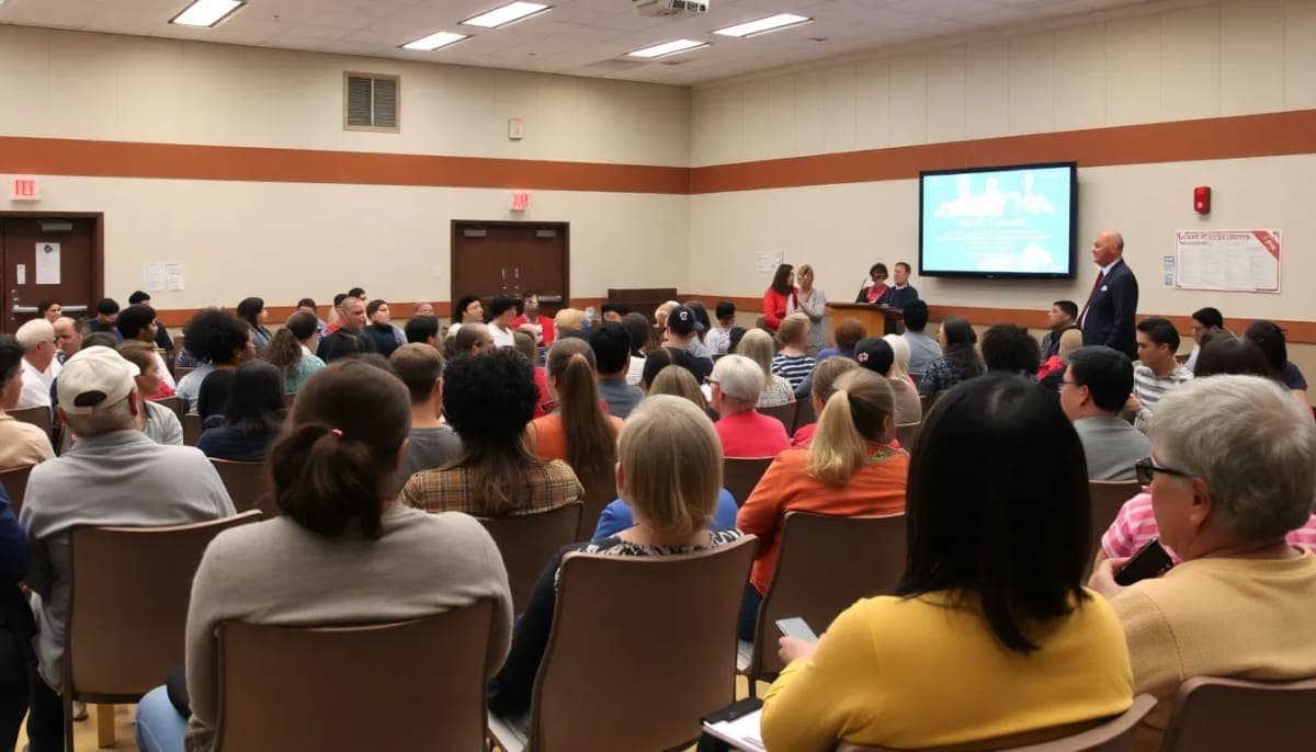 Audience at a school safety forum discussing security measures.