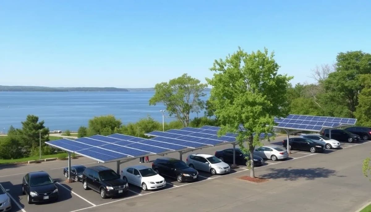 Croton Point Park parking lot with solar panel installation.