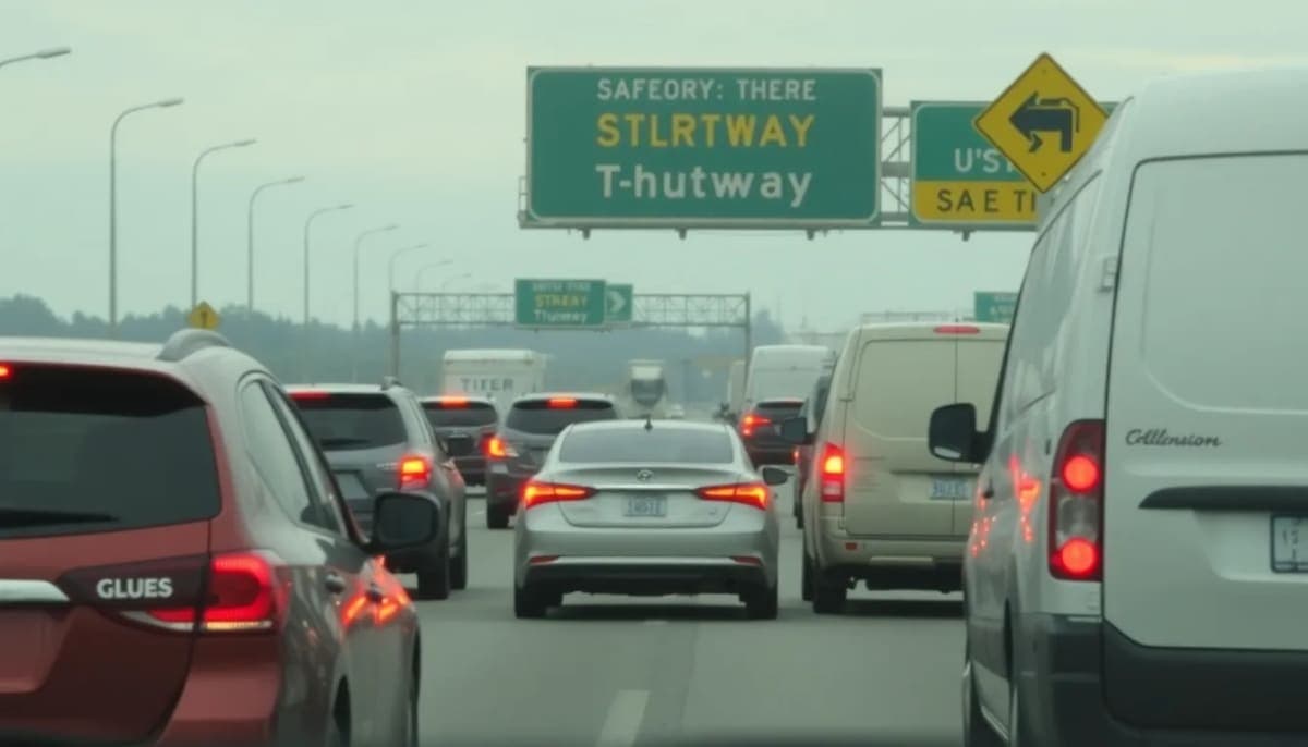 Thruway scene illustrating traffic safety and community concern.