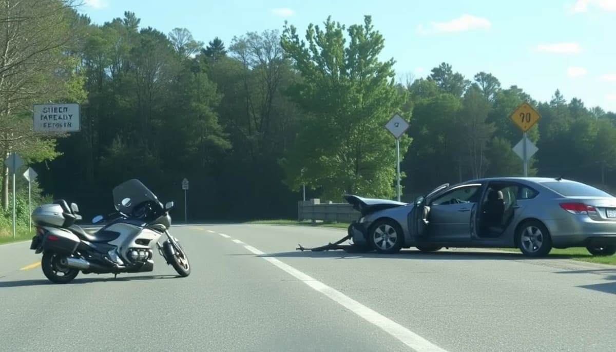 Damage from a head-on motorcycle crash on Route 9D in Cold Spring, NY.