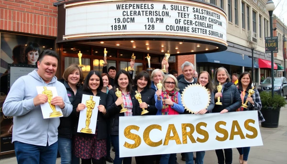 Westchester residents celebrate Jessie Buckley's Oscar win outside local cinema.