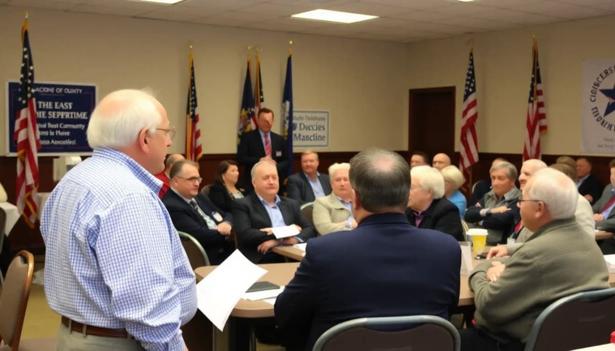 Local Conservative Party meeting in Westchester discussing candidate endorsements.