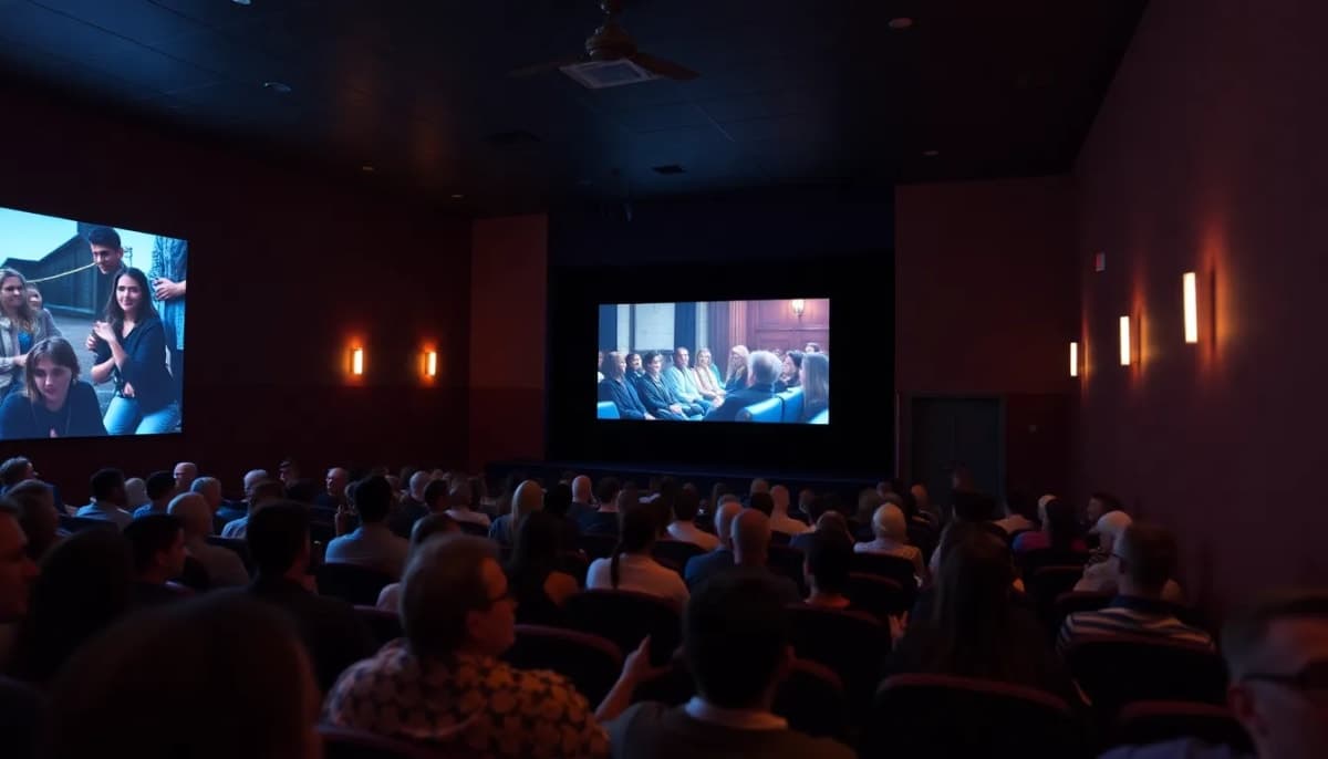 Jacob Burns Film Center interior with audience watching a film screening.