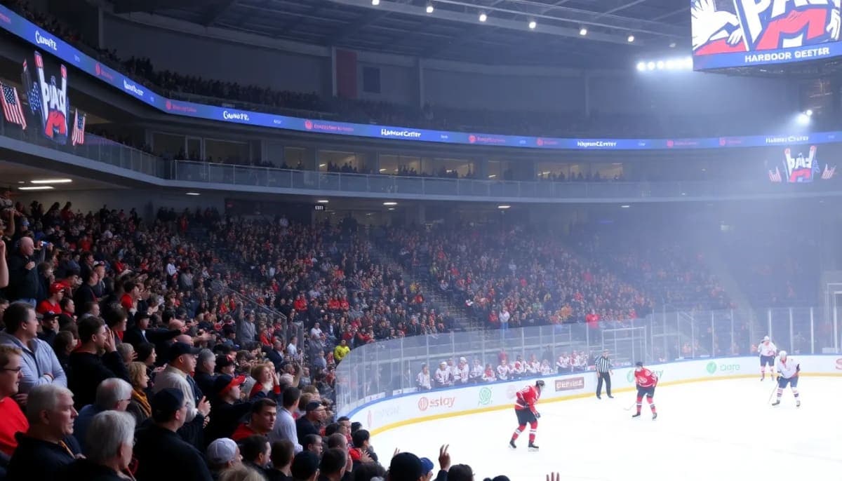 Ice hockey teams competing at the NYSPHSAA championship in Buffalo.