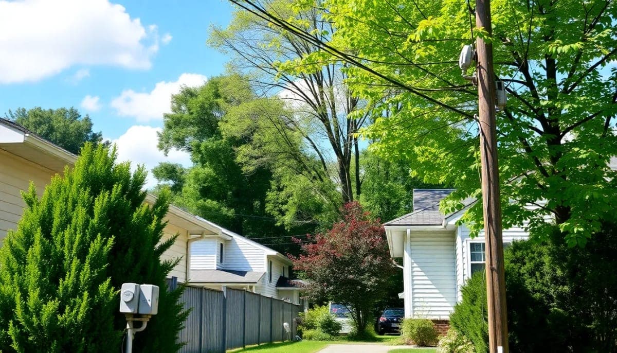 A neighborhood in Westchester showcasing homes with utility meters under a clear sky.