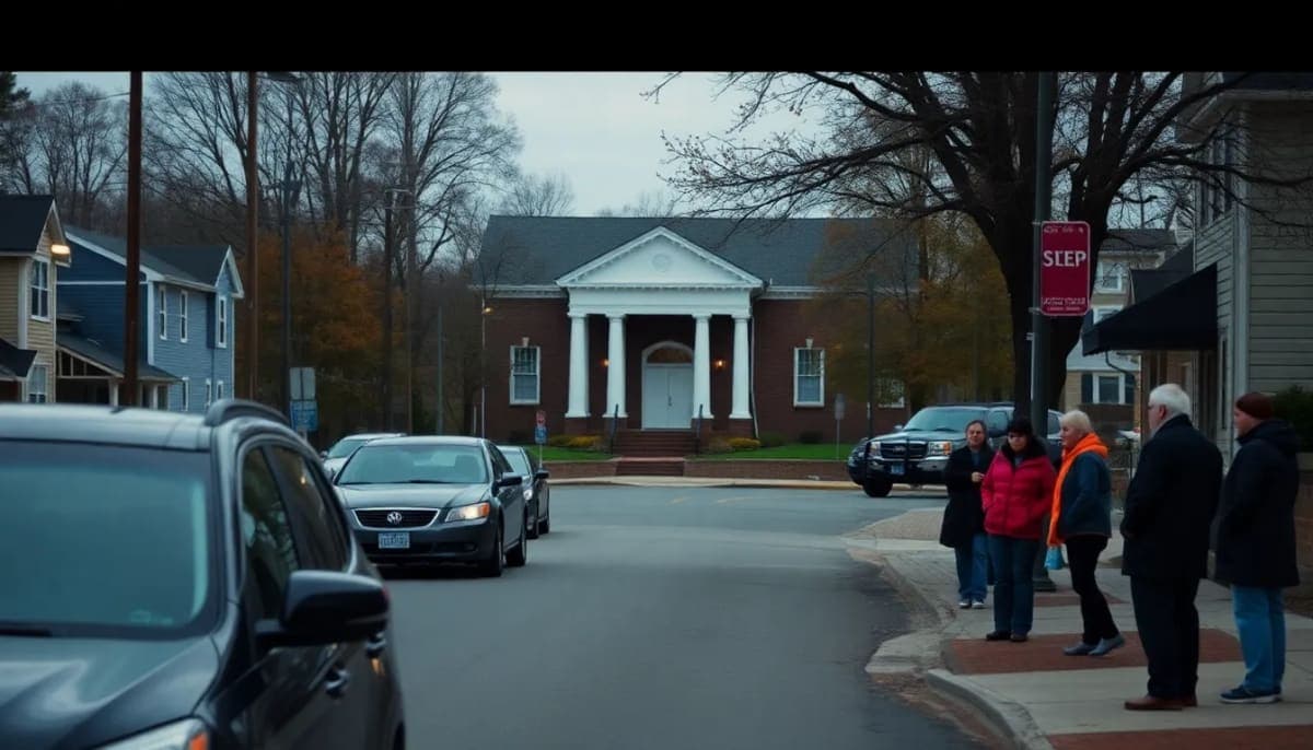 Street view of Holley with courthouse, reflecting community concern over the murder retrial.