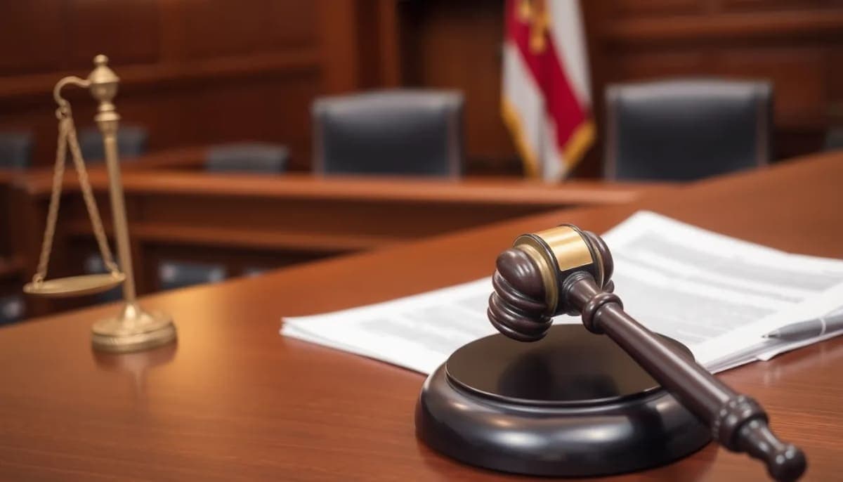 Courtroom scene symbolizing investment fraud case involving a Rockland broker.