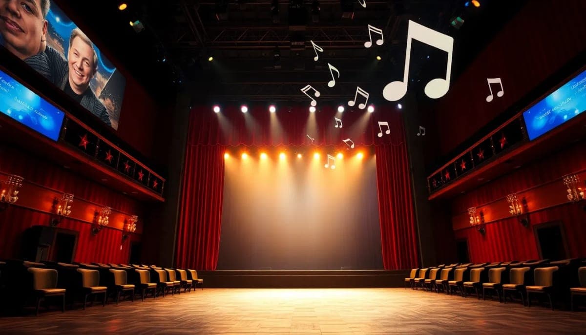Broadway stage lights and an empty theater representing Kiki Shepard's legacy.