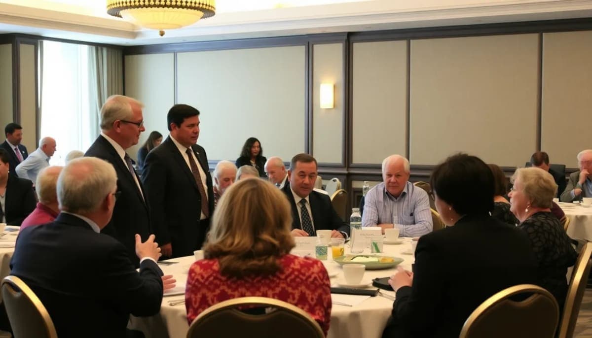 Community leaders and residents discussing Westchester's 2026 legislative agenda at a breakfast event.