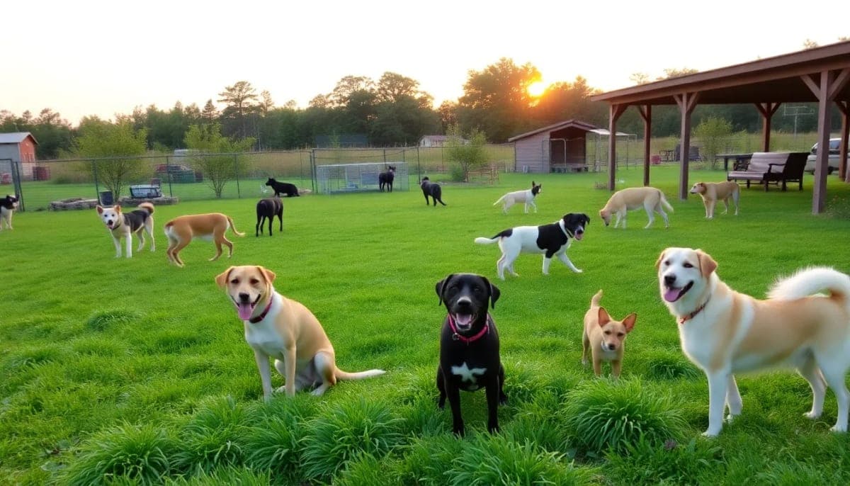 Lush Sandy Hook Animal Sanctuary with rescued animals at sunset