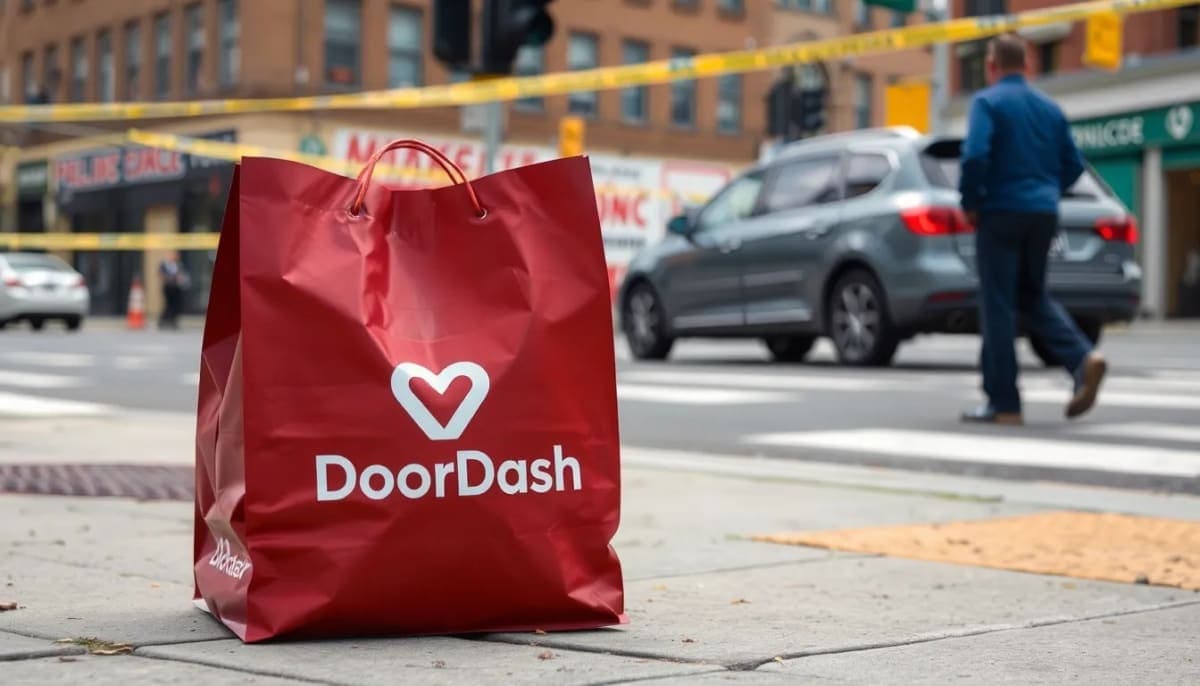 DoorDash delivery bag in Yonkers near a police scene.