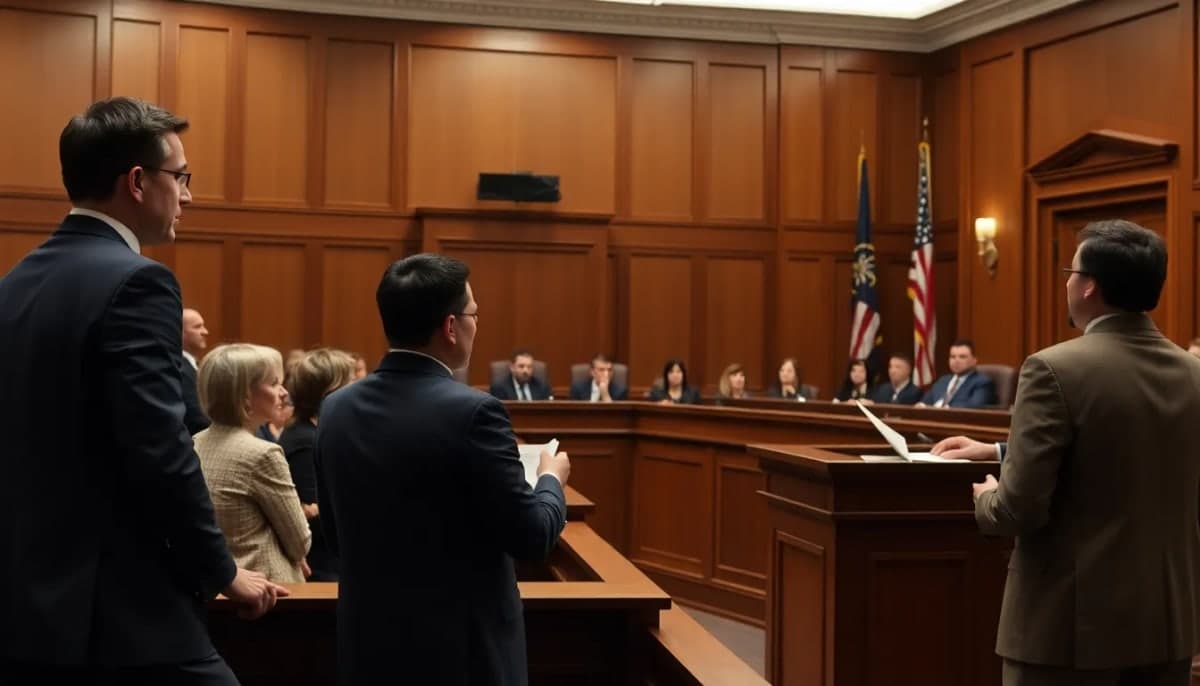 Courtroom scene in Westchester with a jury delivering a verdict.