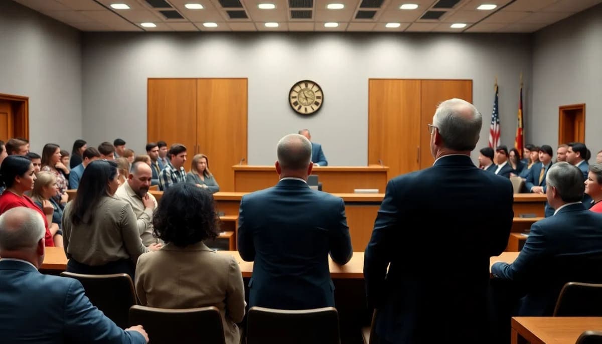 Courtroom scene depicting a murder trial in Westchester County