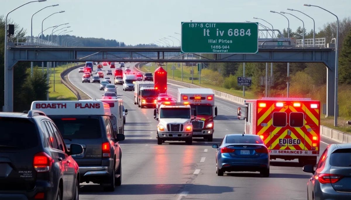 I-684 highway with traffic and emergency vehicles responding to an incident.