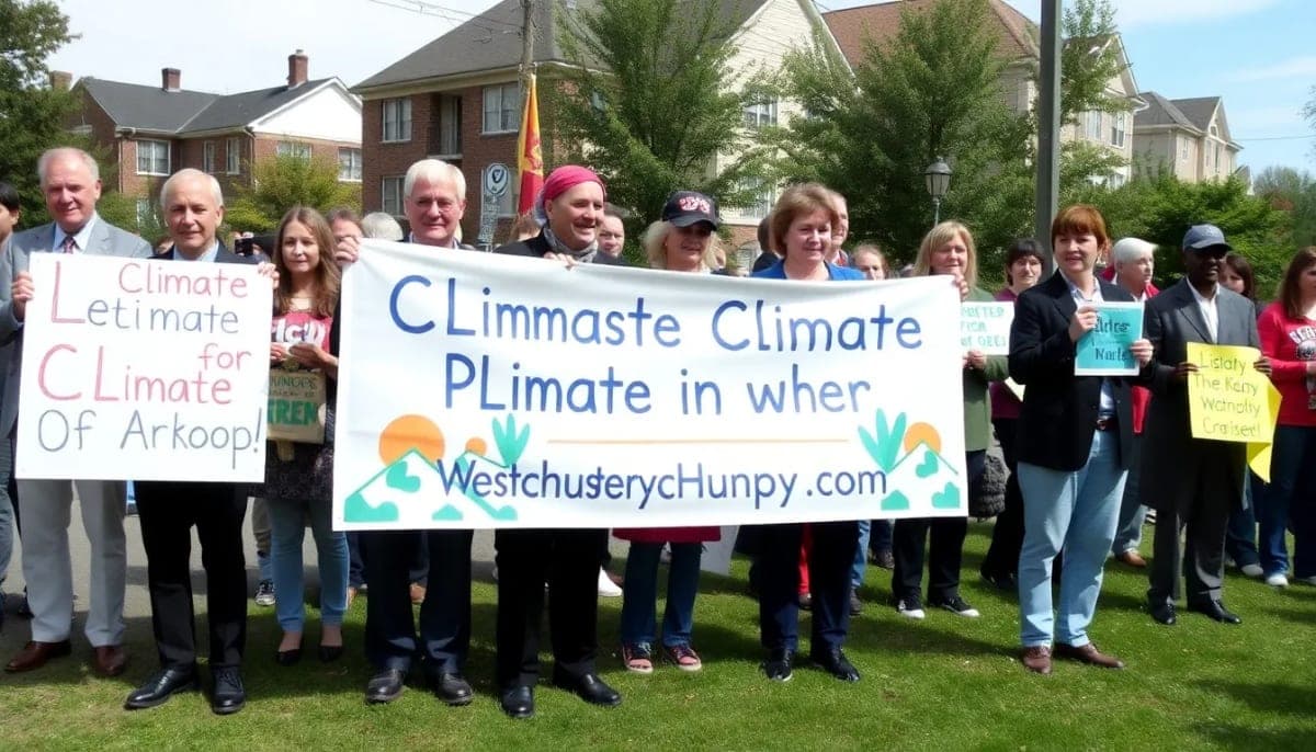 Local Westchester leaders at a rally advocating for a climate law to reduce energy costs.