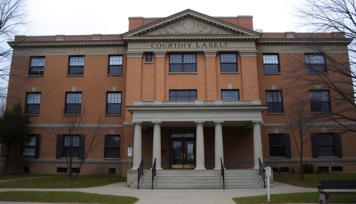 Courthouse in Marlorville, NY, symbolizing community concern over recent murder case.