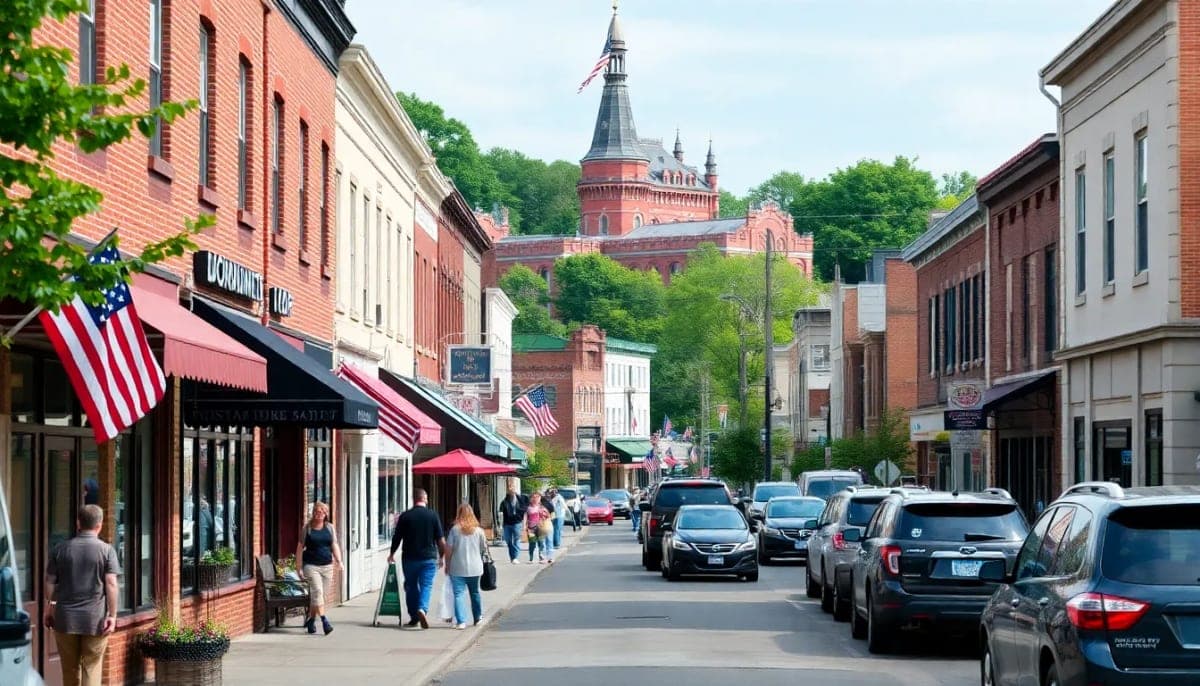 A lively Westchester County market scene with local businesses and residents.