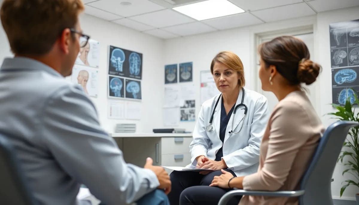 Dr. Jane Smith, neurologist at Northwell, consulting in a modern medical office.