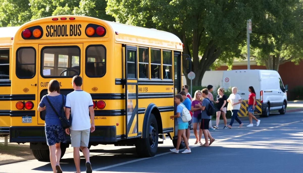 School bus in Spring Valley during student dismissal time.